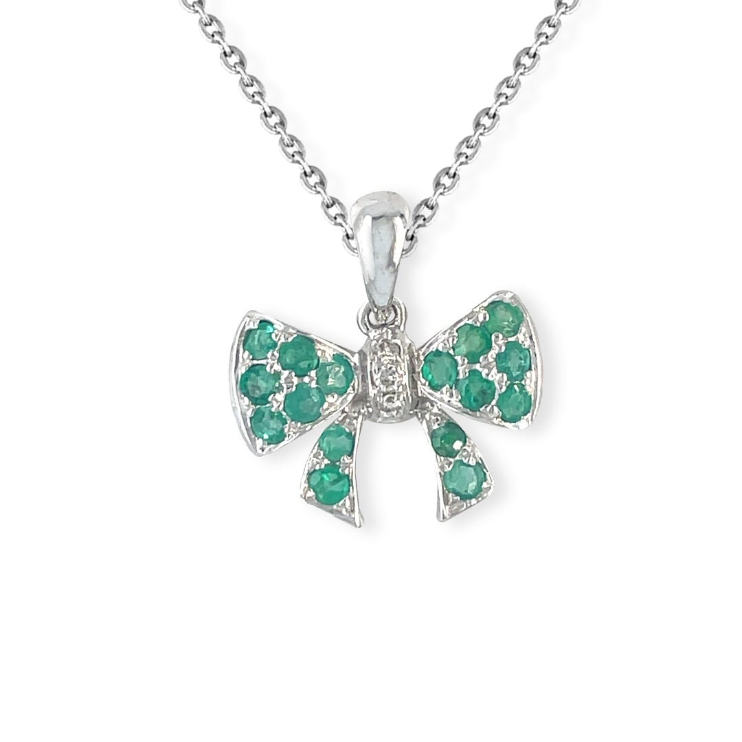Bow Shape Emerald Gold Necklace - Baby FitaihiBow Shape Emerald Gold Necklace