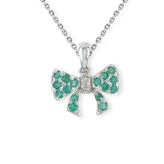 Bow Shape Emerald Gold Necklace - Baby FitaihiBow Shape Emerald Gold Necklace