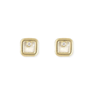 Box Shape Gold & Diamond Earrings - Baby FitaihiBox Shape Gold & Diamond Earrings