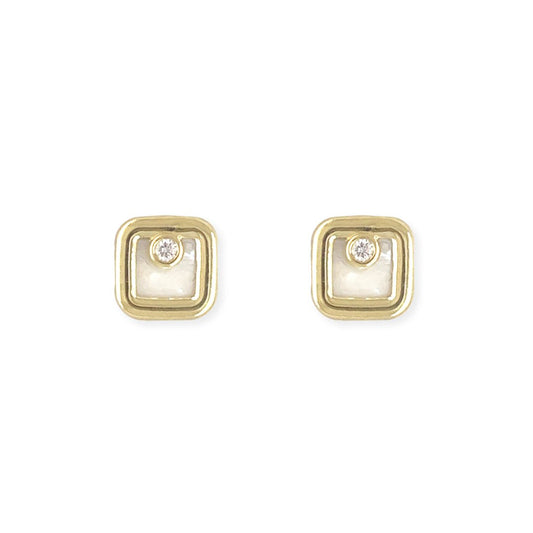 Box Shape Gold & Diamond Earrings - Baby FitaihiBox Shape Gold & Diamond Earrings