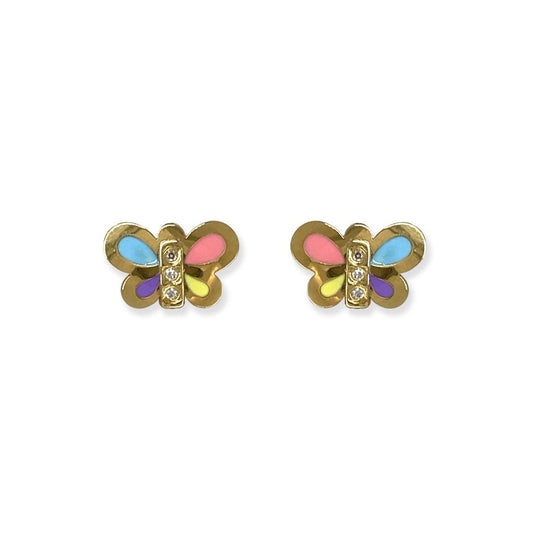 Colorful Butterfly Shape Gold & Diamond Earrings - Baby FitaihiColorful Butterfly Shape Gold & Diamond Earrings