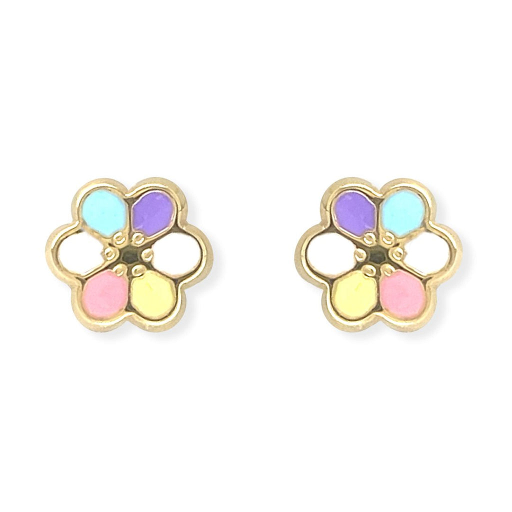 Colorful Enameled Flower shape Gold Earrings - Baby FitaihiColorful Enameled Flower shape Gold Earrings