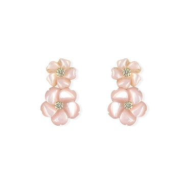 Coral Pink Double Floral Earrings - Baby FitaihiCoral Pink Double Floral Earrings