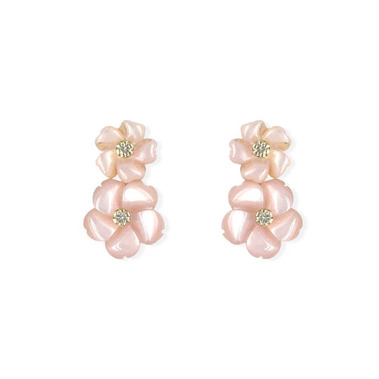 Coral Pink Double Floral Earrings - Baby FitaihiCoral Pink Double Floral Earrings