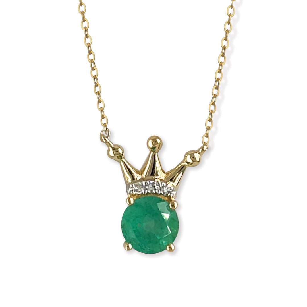 Crown Shape Emerald and Gold & Diamond Necklace - Baby FitaihiCrown Shape Emerald and Gold & Diamond Necklace