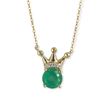 Crown Shape Emerald and Gold & Diamond Necklace - Baby FitaihiCrown Shape Emerald and Gold & Diamond Necklace