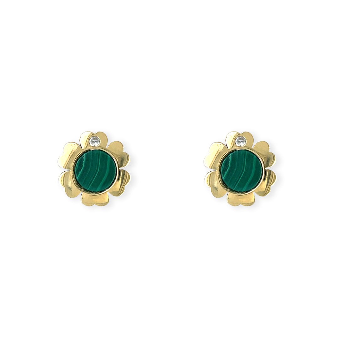 Diamond And Malachite Flower Earrings - Baby FitaihiDiamond And Malachite Flower Earrings