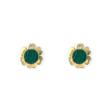 Diamond And Malachite Flower Earrings - Baby FitaihiDiamond And Malachite Flower Earrings