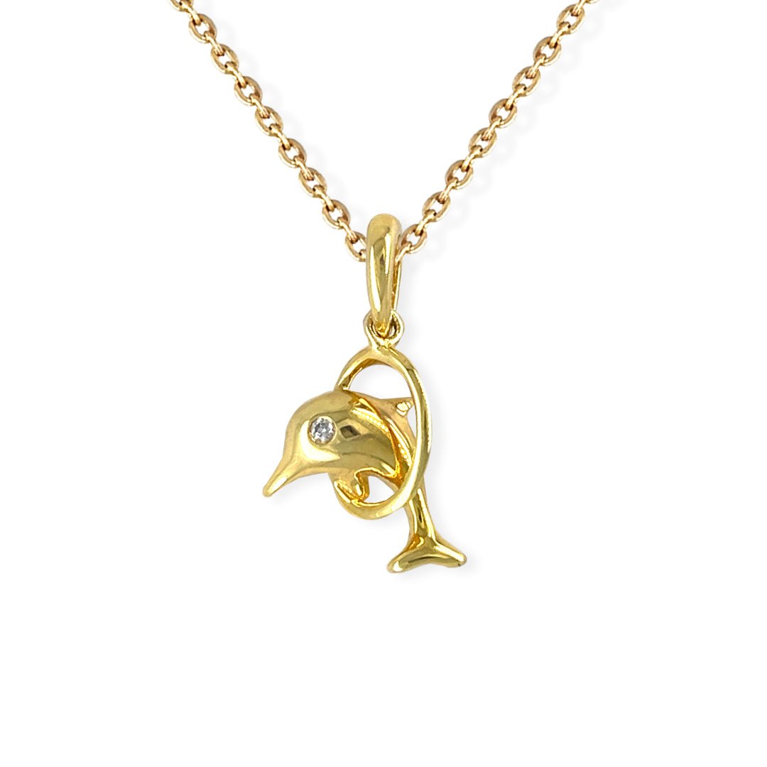 Dolphin shape Gold & Diamond Necklace (Without Chain Only Pendant) - Baby FitaihiDolphin shape Gold & Diamond Necklace (Without Chain Only Pendant)