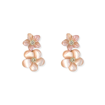 Double Floral Earrings (Coral Pink) - Baby FitaihiDouble Floral Earrings (Coral Pink)