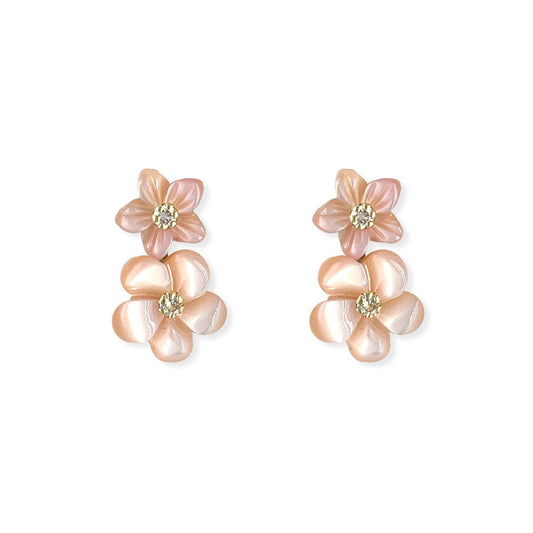 Double Floral Earrings (Coral Pink) - Baby FitaihiDouble Floral Earrings (Coral Pink)