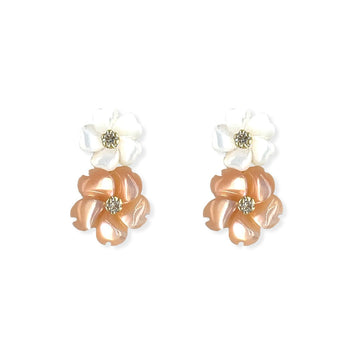 Double Floral Earrings (Coral Pink & White) - Baby FitaihiDouble Floral Earrings (Coral Pink & White)