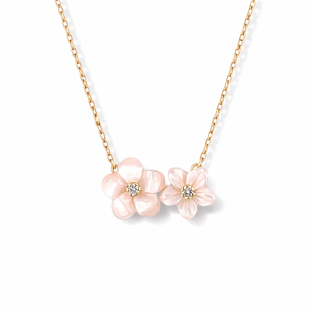 Double Floral Gold & Diamond Necklace - Baby FitaihiDouble Floral Gold & Diamond Necklace