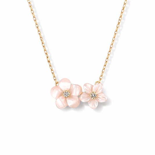 Double Floral Gold & Diamond Necklace - Baby FitaihiDouble Floral Gold & Diamond Necklace
