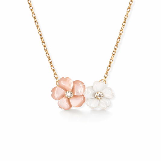 Double Flower Gold & Diamond Necklace - Baby FitaihiDouble Flower Gold & Diamond Necklace
