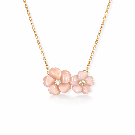 Double Flower Gold & Diamond Necklace - Baby FitaihiDouble Flower Gold & Diamond Necklace
