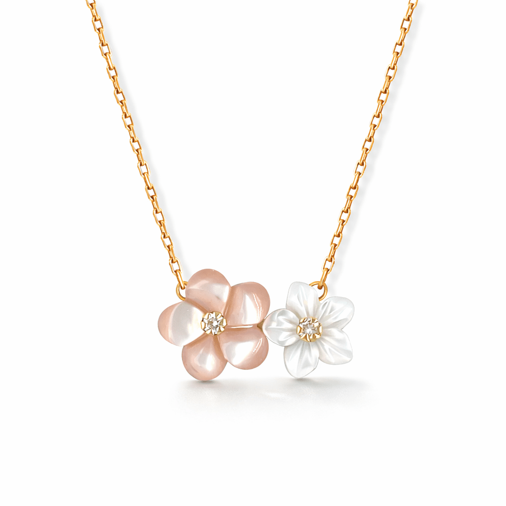 Double Flower Gold & Diamond Necklace - Baby FitaihiDouble Flower Gold & Diamond Necklace