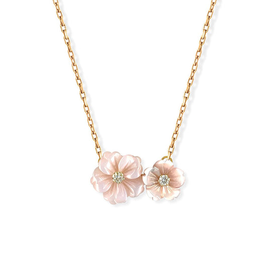 Double Flower Gold & Diamond Necklace - Baby FitaihiDouble Flower Gold & Diamond Necklace
