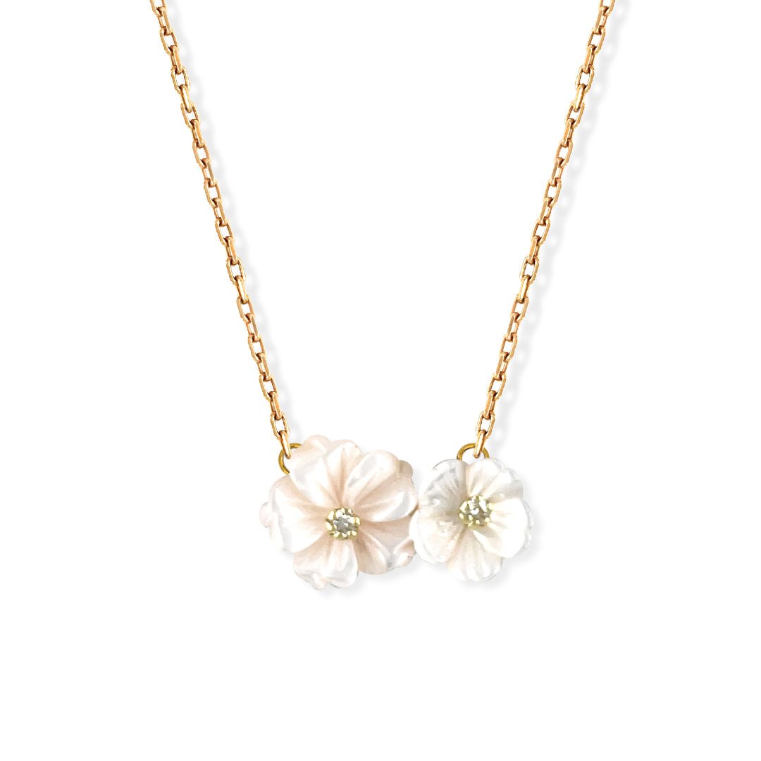 Double Flower Gold & Diamond Necklace - Baby FitaihiDouble Flower Gold & Diamond Necklace