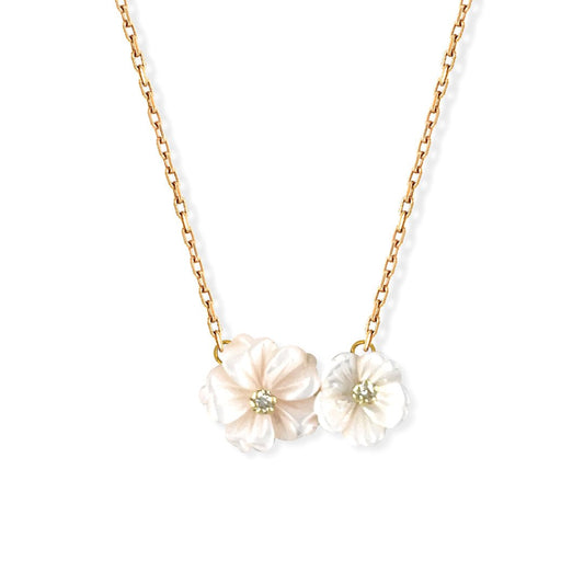 Double Flower Gold & Diamond Necklace - Baby FitaihiDouble Flower Gold & Diamond Necklace