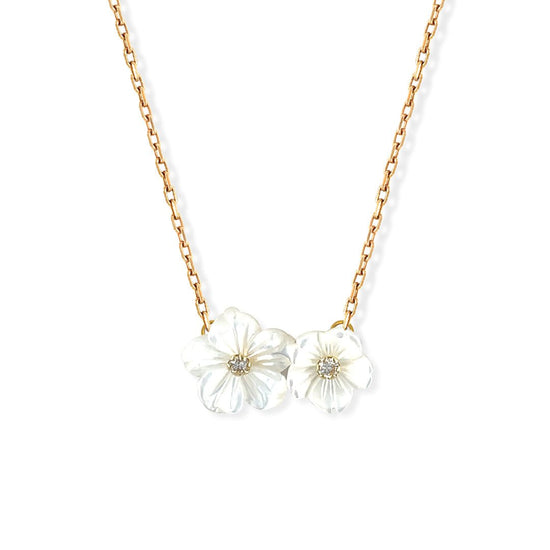 Double Flower Gold & Diamond Necklace - Baby FitaihiDouble Flower Gold & Diamond Necklace
