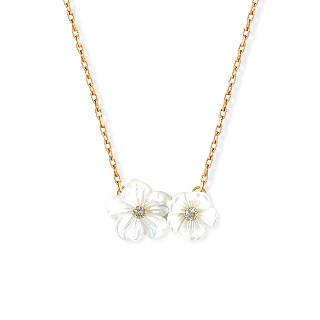 Double Flower Gold & Diamond Necklace - Baby FitaihiDouble Flower Gold & Diamond Necklace