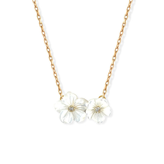 Double Flower Gold & Diamond Necklace - Baby FitaihiDouble Flower Gold & Diamond Necklace