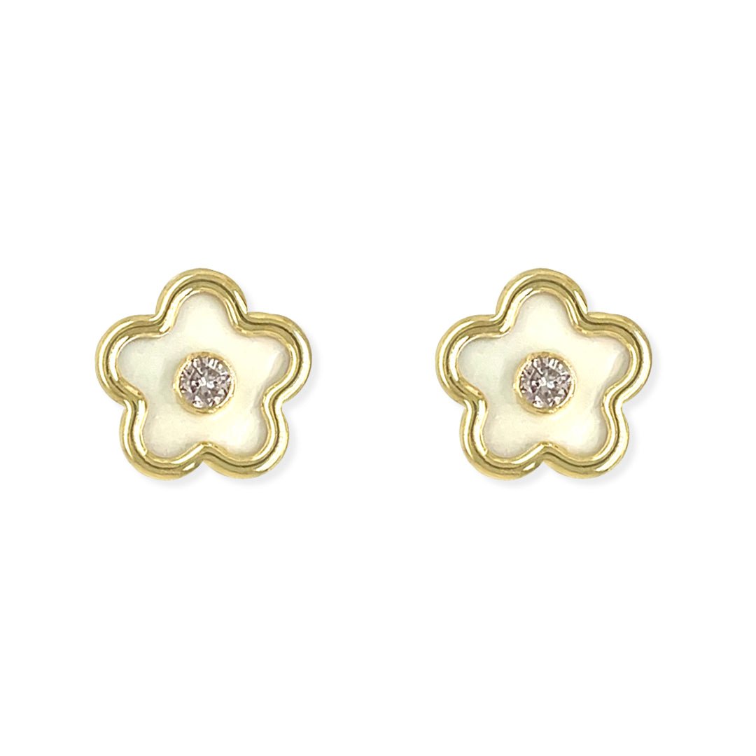 Flower shape Gold and Diamond Earrings - Baby FitaihiFlower shape Gold and Diamond Earrings