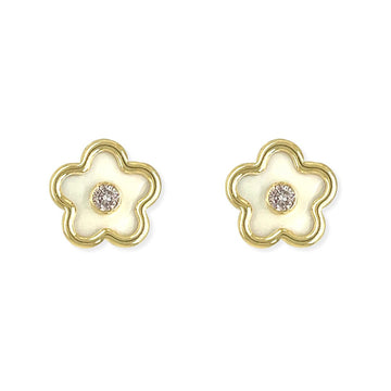 Flower shape Gold and Diamond Earrings - Baby FitaihiFlower shape Gold and Diamond Earrings