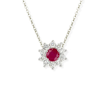 Flower shaped diamond & ruby necklace - Baby FitaihiFlower shaped diamond & ruby necklace