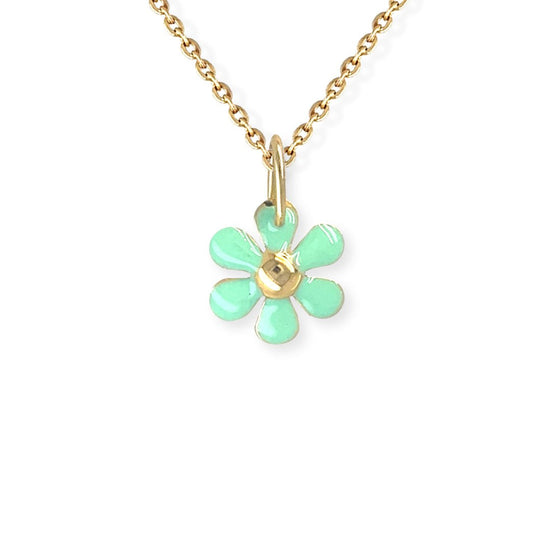 Green Enamel Flower Necklace - Baby FitaihiGreen Enamel Flower Necklace