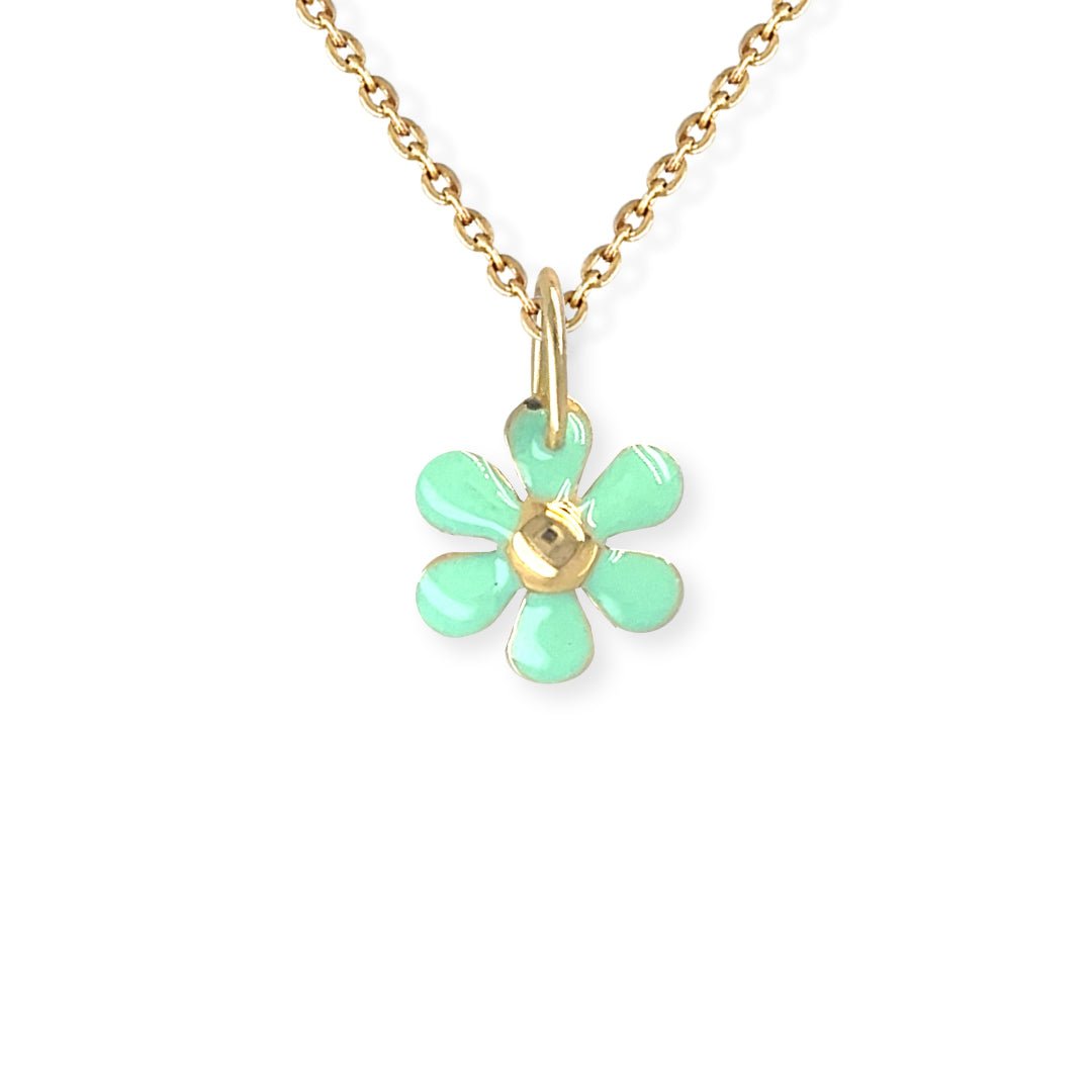 Green Enamel Flower Necklace - Baby FitaihiGreen Enamel Flower Necklace