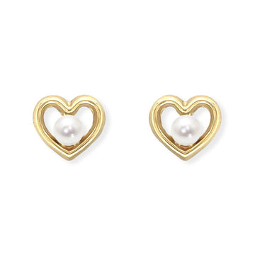 Heart Shape Gold and Pearl Earrings - Baby FitaihiHeart Shape Gold and Pearl Earrings