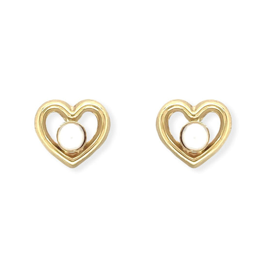 Heart Shape Gold & Pearl Earrings - Baby FitaihiHeart Shape Gold & Pearl Earrings