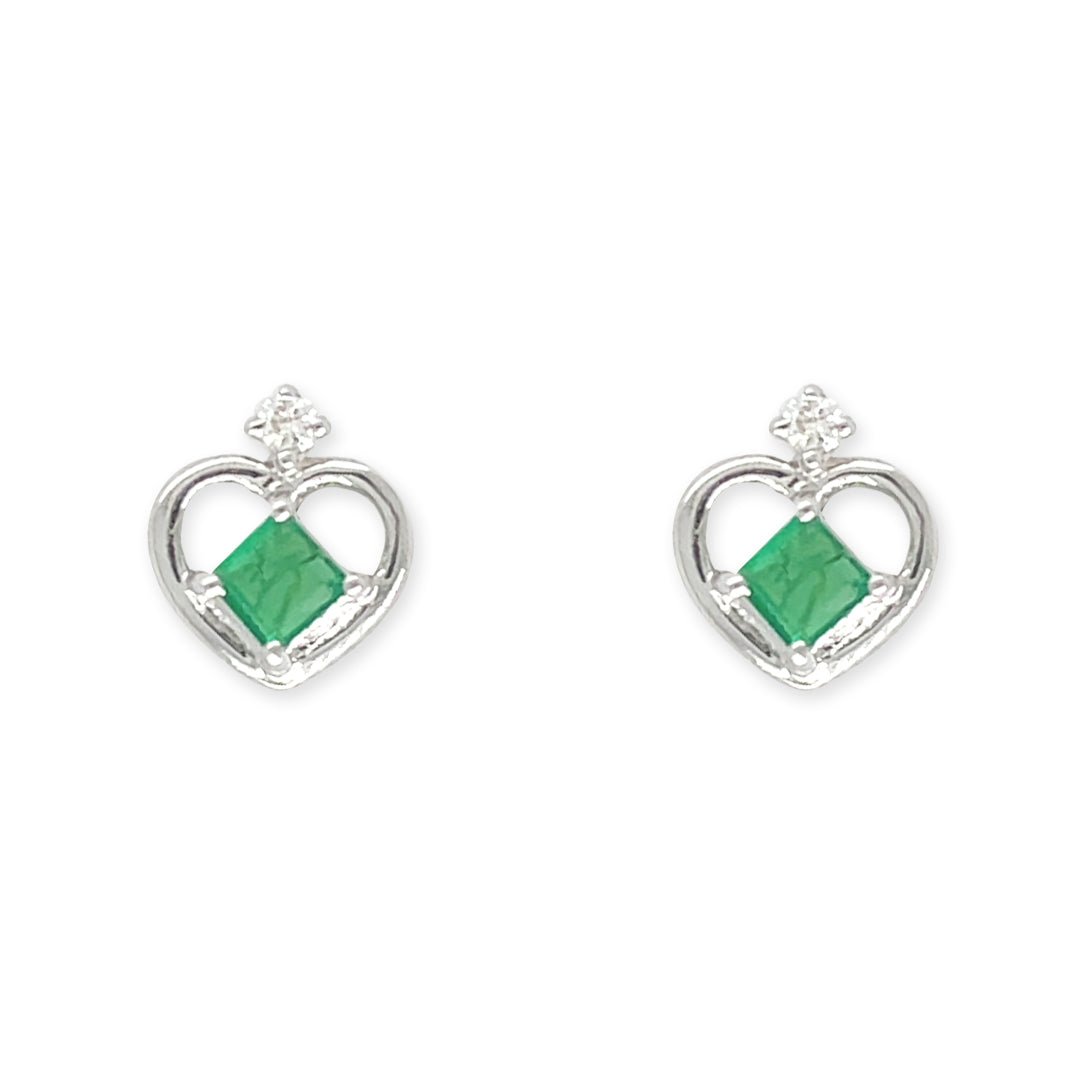 Heart Shaped Emerald & Diamond Earring - Baby FitaihiHeart Shaped Emerald & Diamond Earring