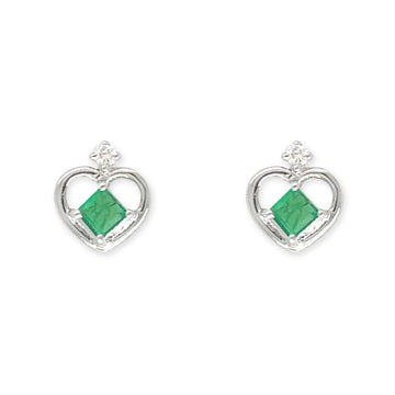 Heart Shaped Emerald & Diamond Earring - Baby FitaihiHeart Shaped Emerald & Diamond Earring