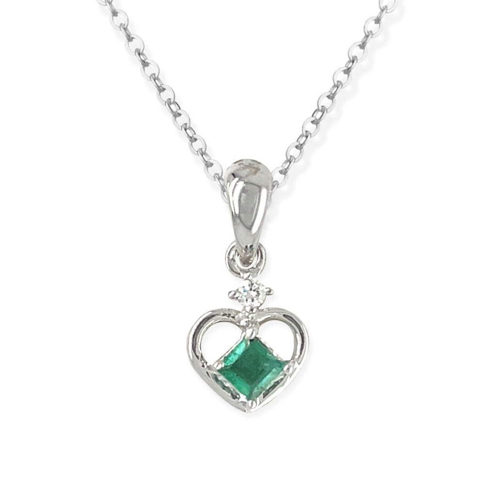 Heart Shaped Emerald & Diamond Necklace - Baby FitaihiHeart Shaped Emerald & Diamond Necklace