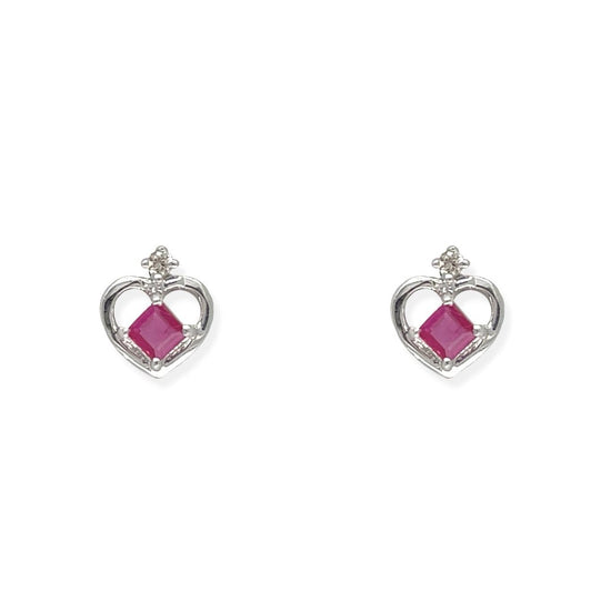 Heart Shaped Ruby & Diamond Earring - Baby FitaihiHeart Shaped Ruby & Diamond Earring