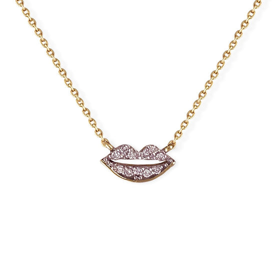 Lip Shape Gold & Diamond Necklace - Baby FitaihiLip Shape Gold & Diamond Necklace