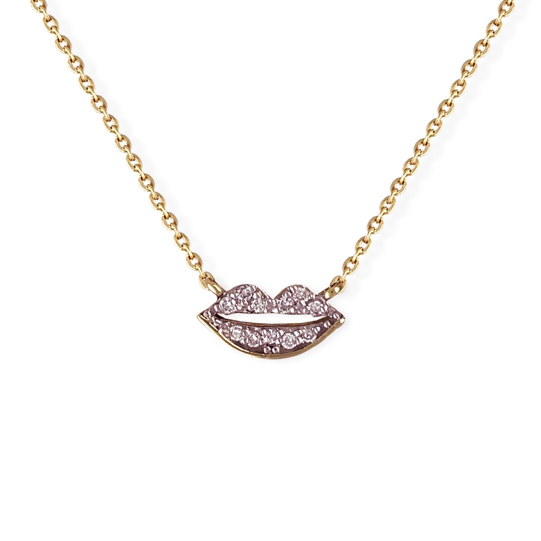Lip Shape Gold & Diamond Necklace - Baby FitaihiLip Shape Gold & Diamond Necklace