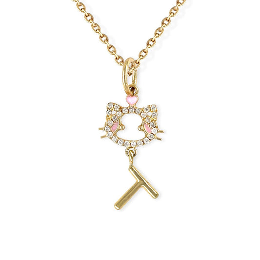 "Maya The Kitten" Necklace With The Letter "T" - Baby Fitaihi"Maya The Kitten" Necklace With The Letter "T"