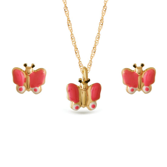 Necklace & Earrings Red Butterfly Set - Baby FitaihiNecklace & Earrings Red Butterfly Set