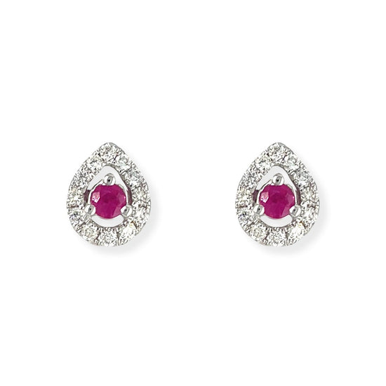 Pear Shaped Diamond & Ruby Earring - Baby FitaihiPear Shaped Diamond & Ruby Earring