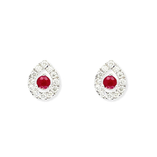 Pear Shaped Diamond & Ruby Earring