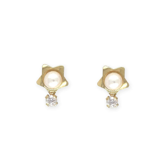 Star Shape Gold & Pearl & Diamond Earrings - Baby FitaihiStar Shape Gold & Pearl & Diamond Earrings