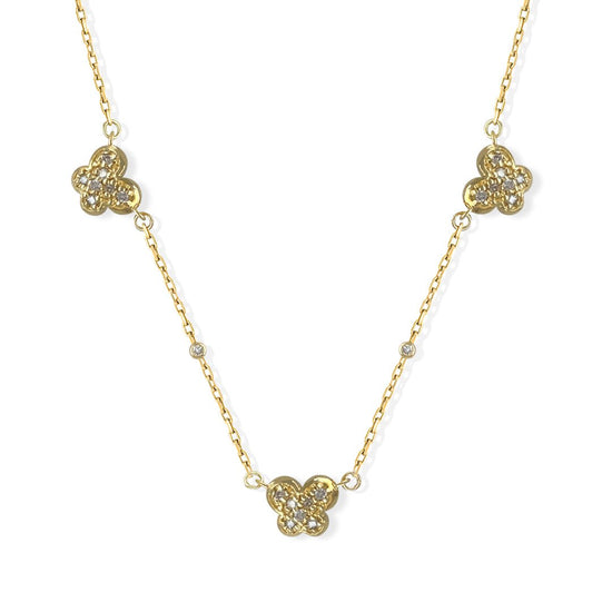 Triple Butterfly Gold & Diamond Necklace - Baby FitaihiTriple Butterfly Gold & Diamond Necklace