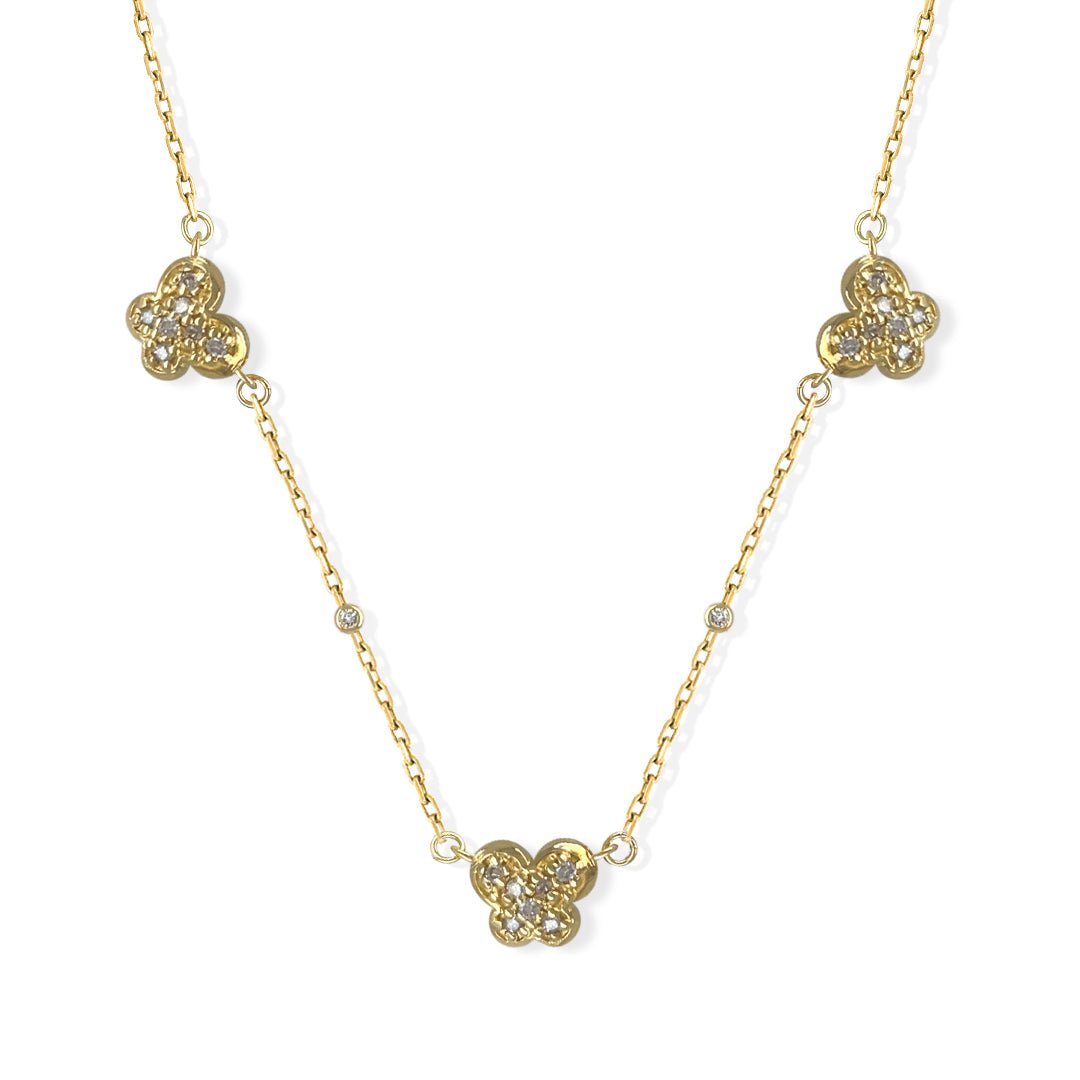 Triple Butterfly Gold & Diamond Necklace - Baby FitaihiTriple Butterfly Gold & Diamond Necklace