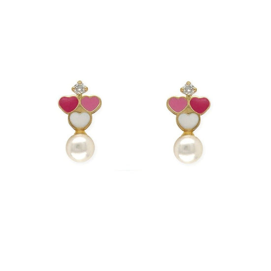 Triple Heart Shape Gold & Diamond Earrings - Baby FitaihiTriple Heart Shape Gold & Diamond Earrings
