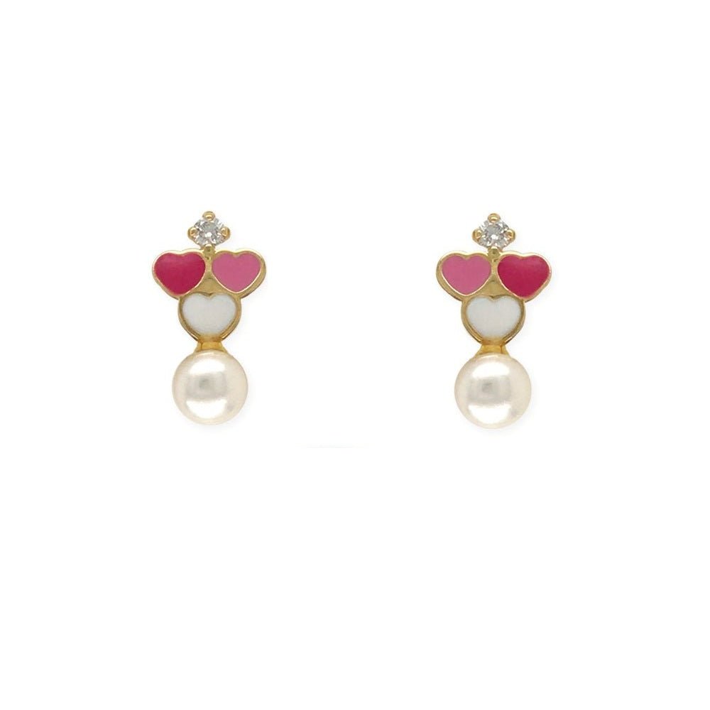 Triple Heart Shape Gold & Diamond Earrings - Baby FitaihiTriple Heart Shape Gold & Diamond Earrings