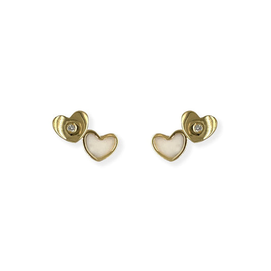 Twin Heart Shape Gold & Diamond Earrings - Baby FitaihiTwin Heart Shape Gold & Diamond Earrings